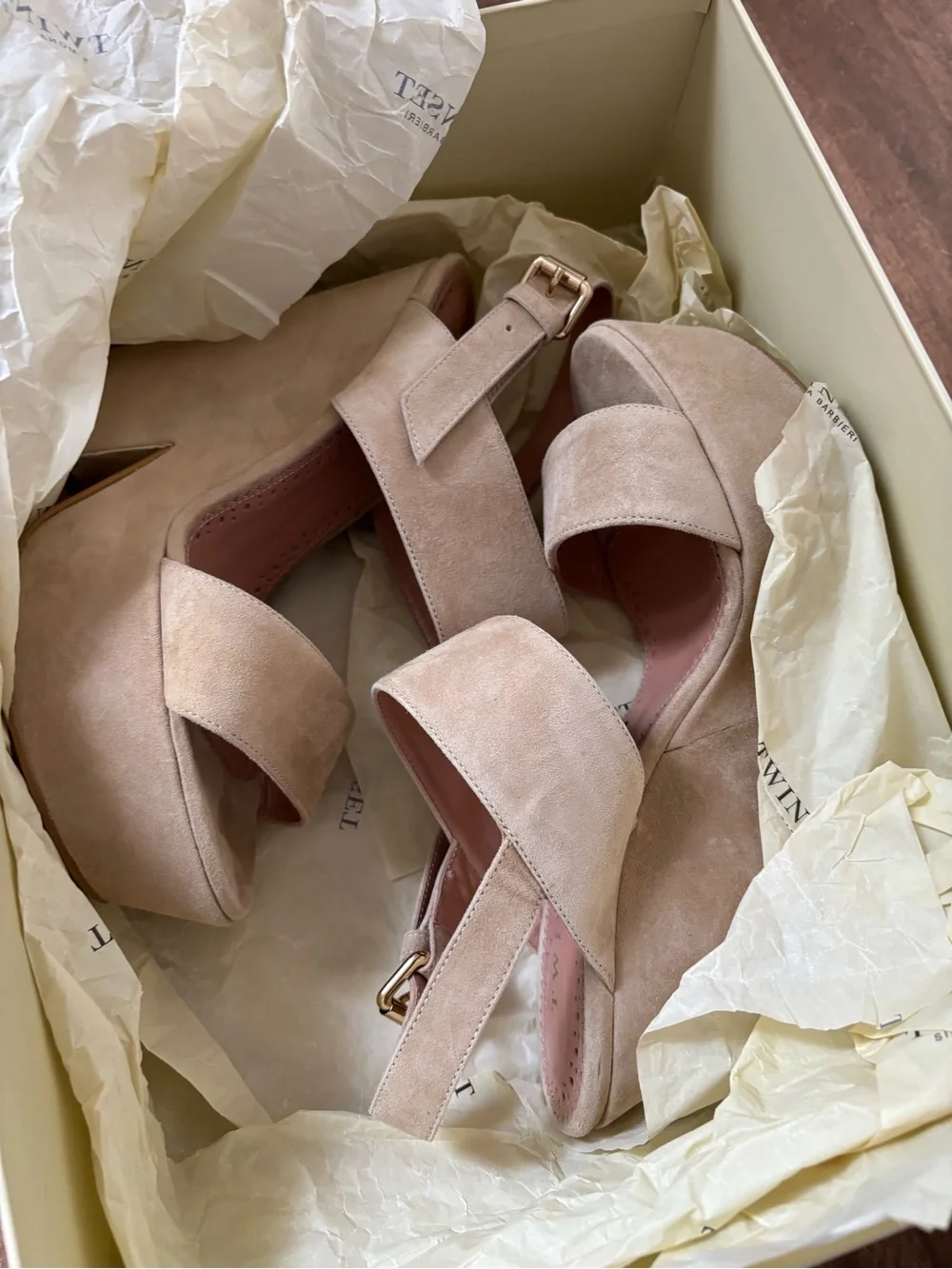 Twin-Set Beige Suede Platform Sandals